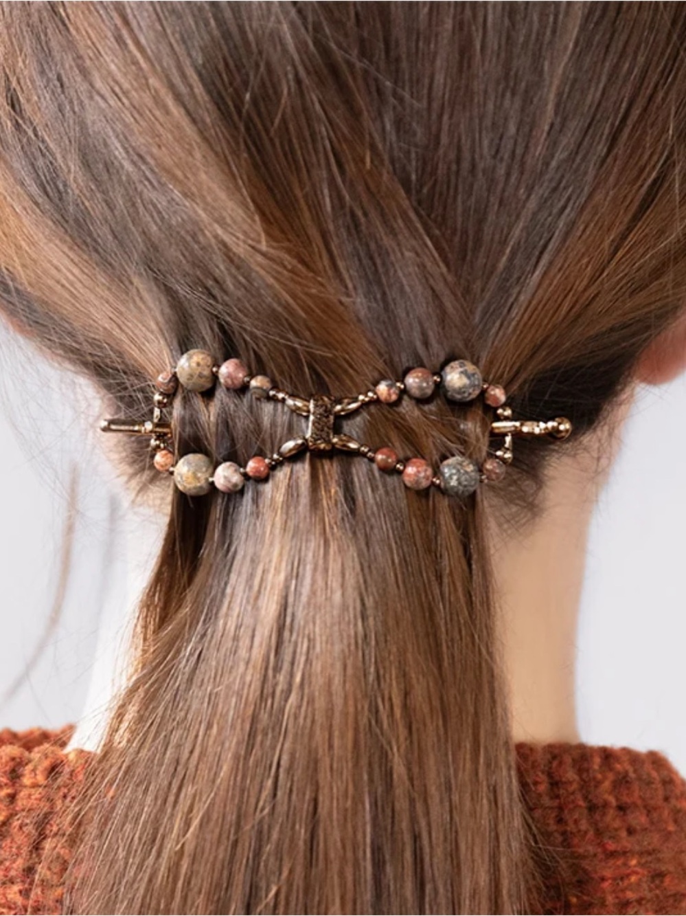 Lilla Rose Jana Flexi Flip Hair Clip 4327 Copper Leopard Skin Jasper Sz Small